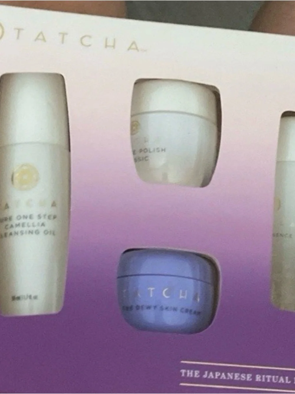 Tatcha Skincare Set - Purple Jar & White Bottles